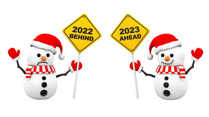 Aufkleber - Snowmans with 2023 and 2022 Year Signs. 3d Rendering