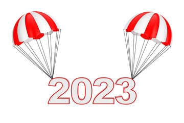 Aufkleber - Happy New Year 2023 Sign Flying on Parachute. 3d Rendering