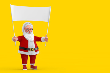 Fototapete - Cartoon Cheerful Santa Claus Granpa and Empty White Blank Banner with Free Space for Your Design. 3d Rendering