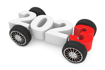 Poster - 2023 Year Concept with Car Wheels. 3d Rendering