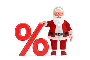 Poster - Cartoon Cheerful Santa Claus Granpa with Red Retail Percent Sale or Discount Sign. 3d Rendering