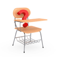 Aufkleber - Red Question Mark and Wooden Lecture School or College Desk Table with Chair. 3d Rendering