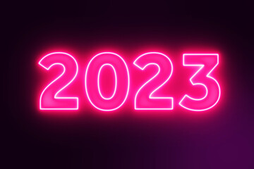 Poster - 2023 New Year Neon Text Closeup. 3d Rendering