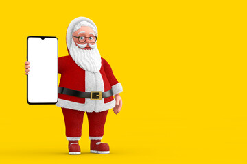 Fototapete - Cartoon Cheerful Santa Claus Granpa and Modern Mobile Phone with Blank Screen for Your Design. 3d Rendering