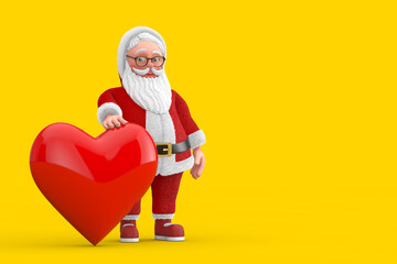 Aufkleber - Cartoon Cheerful Santa Claus Granpa with Red Heart. 3d Rendering