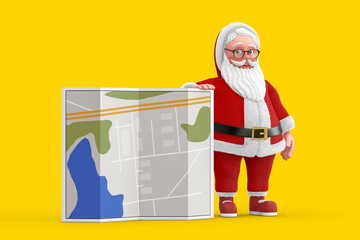 Poster - cartoon cheerful santa claus granpa with abstract city plan map. 3d rendering
