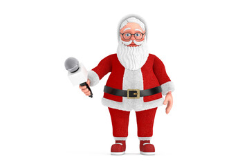 Aufkleber -  Cartoon Cheerful Santa Claus Granpa with Modern Chrome Microphone. 3d Rendering