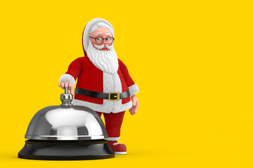 Poster - Cartoon Cheerful Santa Claus Granpa with Hotel Service Bell Call. 3d Rendering