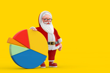 Poster - Cartoon Cheerful Santa Claus Granpa with Info Graphics Business Pie Chart. 3d Rendering