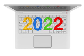 Poster - White Laptop with 2023 New Year Sign. 3d Rendering