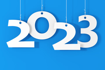 Aufkleber - Hanging on Ropes New 2023 Year Sign. 3d Rendering