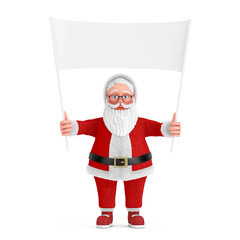 Fototapete - Cartoon Cheerful Santa Claus Granpa and Empty White Blank Banner with Free Space for Your Design. 3d Rendering
