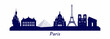 Famous Paris landmarks and historical buildings. Panoramic view of Paris, city silhouette. Eiffel Tower, Louvre, Sacred Heart, Notre-Dame de Paris, Arc de Triomphe, Palais Garnier, Disneyland.