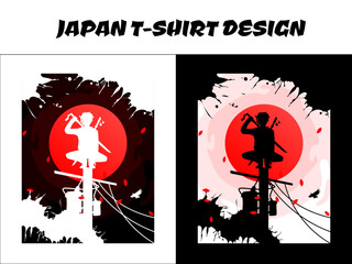 Sticker - urban samurai on a power pole, male samurai vector illustration, Japanese t-shirt design, silhouette samurai, silhouette japan samurai vector for design t shirt concept, samurai boy anime