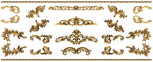 Decorative Noble Golden Vintage Style Ornamental Stucco And Plaster Embellishment Elements For Anniversary, Jubilee And Festive Designs