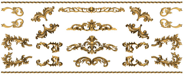 decorative noble golden vintage style ornamental stucco and plaster embellishment elements for anniv