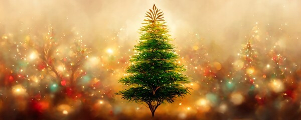 beautiful illustration of a christmas tree with festive golden colors for background of a christmas greeting card