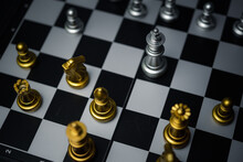 Chess On Board Game Top View.Strategy Intelligence Leadership Success Business Concept.