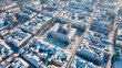 aerial view of lviv city center at snowed winter sunny day