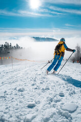 Poster - woman skier at ski slop winter resort