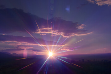 Wall Mural - sunset sun ray light shine