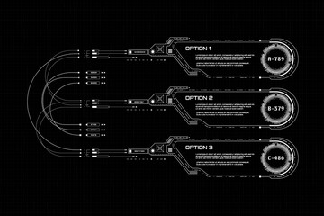 Aufkleber - HUD futuristic digital callouts title communication screen frame template. Technology of three horizontal banner useful for ui, gui, web design and advertising vector.