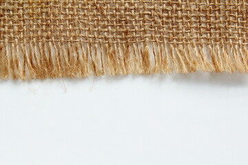 Sticker - Burlap fabric jute canvas texture on white background,copy space