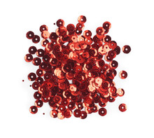 Pile Of Red Sequins Isolated On White, Top View