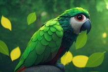 A Parrot With Bright Feathers Sits On A Branch Against The Background Of Green Trees 3d Illustration