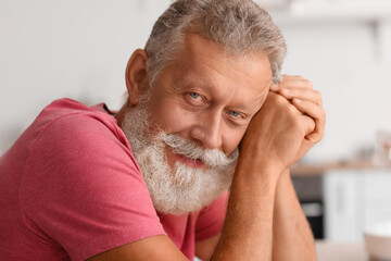 Sticker - Senior bearded man smiling in kitchen, closeup