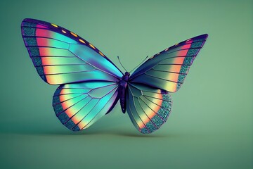 Aufkleber - Beautiful colorful butterfly flies against the background of green plants on a summer day 3d illustration