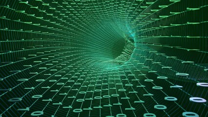 Abstract green binary tunnel. 3D rendered looping animation. Abstract seamless motion graphic background. 3D rendering. High quality 4k footage