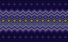 Cross Stitch Ethnic Pattern, Vector Knitted Triangle Background, Embroidery Vintage Antique Style, Purple Pattern Geometric Decoration, Design For Textile, Fabric, Ceramic, Curtain, Pillows