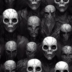 Wall Mural - skulls on black, seamless background