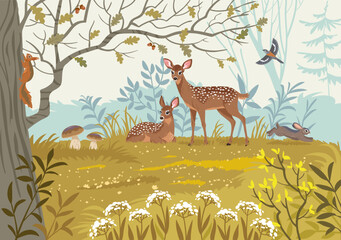 Wall Mural - deer in the meadow