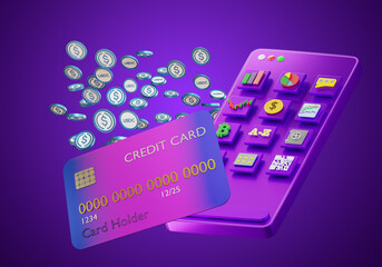 Aufkleber - usdc wallet. phone with cryptocurrency wallet concept. bank card on purple. usdc wallet app for smar