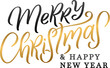 Merry Christmas and Happy New Year Calligraphy. Greeting Card Design Black and Golden. Merry Christmas lettering, Holiday hand drawn calligraphy for your design.