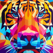 colorful tiger face head on geometric pop art style