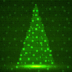 Wall Mural - Digital christmas tree with binary code. Christmas tree. Vector illustration