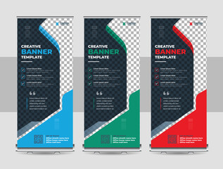 Wall Mural - Business Roll-up banner, Corporate promotional stand roll-up layout, pull-up standee abstract geometric banner design