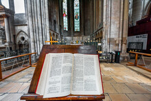 Holy Bible In The City Cathedral Of Rouen, Normandy, France