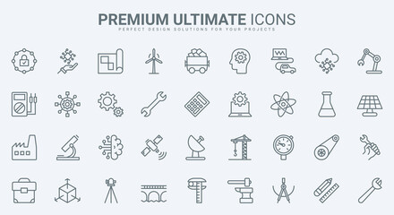 Fototapete - Automation in industry, manufacture production and engineering thin line icons set vector illustration. Abstract outline civil construction, machine assembly, AI smart technology and equipment