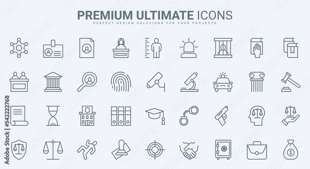 Legal system, law and justice thin line icons set vector illustration ...