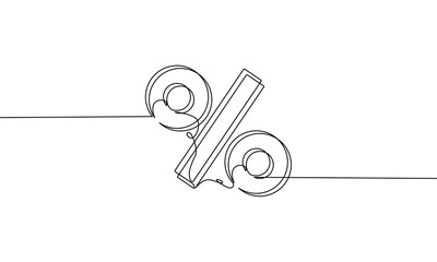 Wall Mural - Continuous line drawing of percent, 3d icon outline,business growth, object one line, single line art, vector illustration