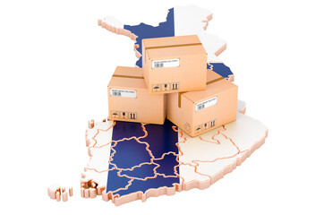 Poster - Parcels on the Finnish map. Shipping in Finland, concept. 3D rendering