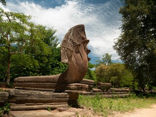 Canvas Print - View of the multi-headed Nagas in Koh Ker, Cambodia