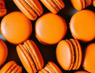 Poster - Hyper realistic illustration of orange Macarons on a dark surface