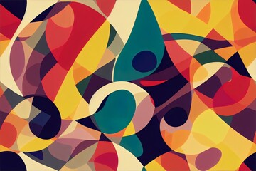 Poster - Colorful abstract organic shape print seamless pattern illustration in retro style. Trendy primary color background with creative drawing.
