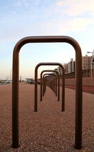 Empty Bicycle Racks In A Row In The Morning. Scheveningen , The Netherlands .