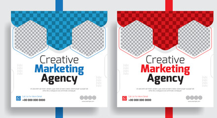 Wall Mural - Modern and creative Corporate Marketing agency social media post design. Customer service feedback review social media posts or web banners with color variation template, Set of Editable minimal.